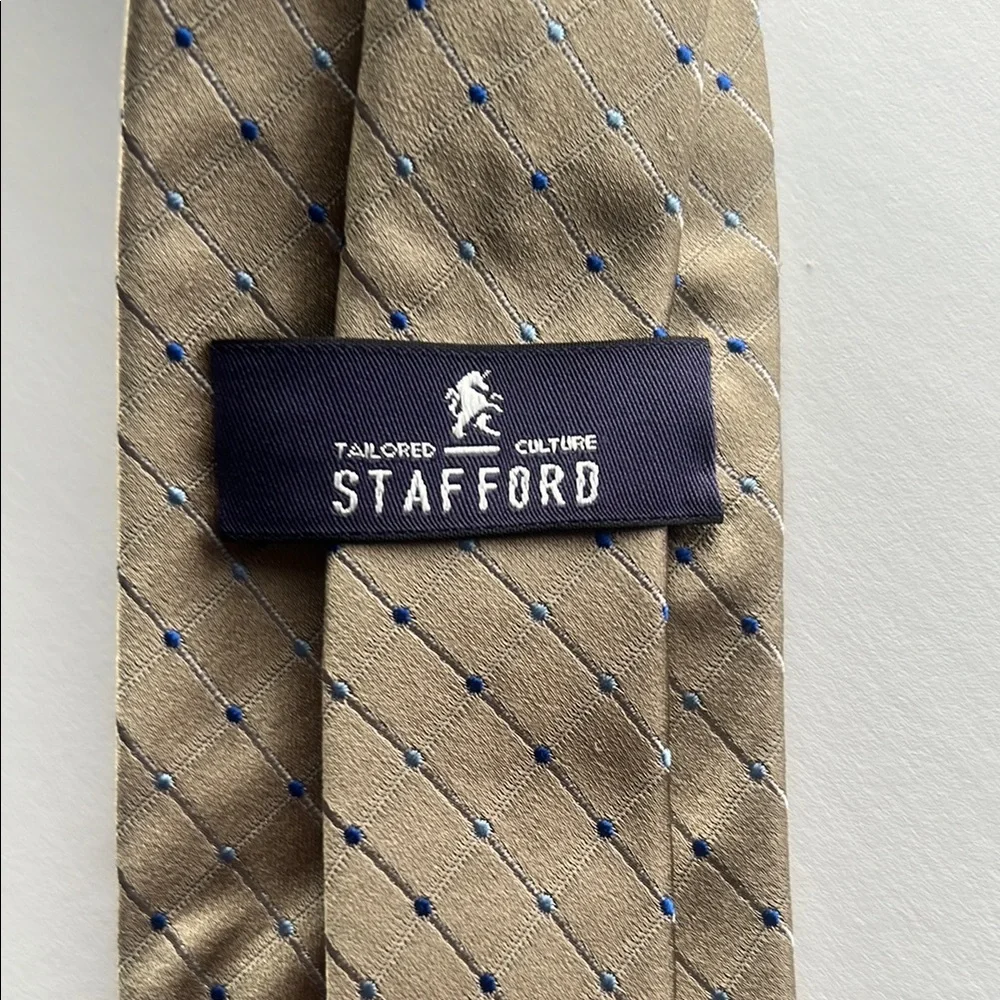 Stafford Tan and Blue‎ Classic  100% Silk Tie with Geometric Pattern